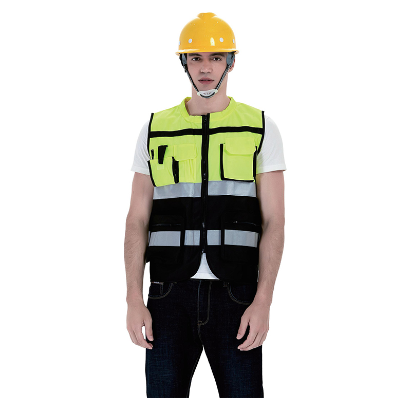 Two bar Multi Pocket Color Blocking Zipper Reflective Vest