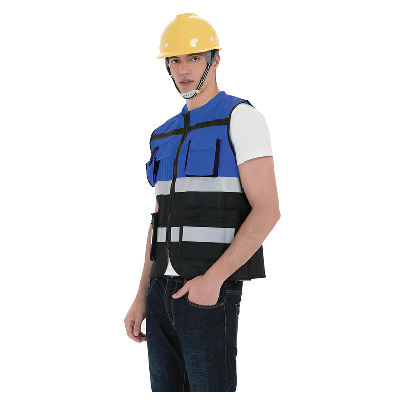 Two bar Multi Pocket Color Blocking Zipper Reflective Vest