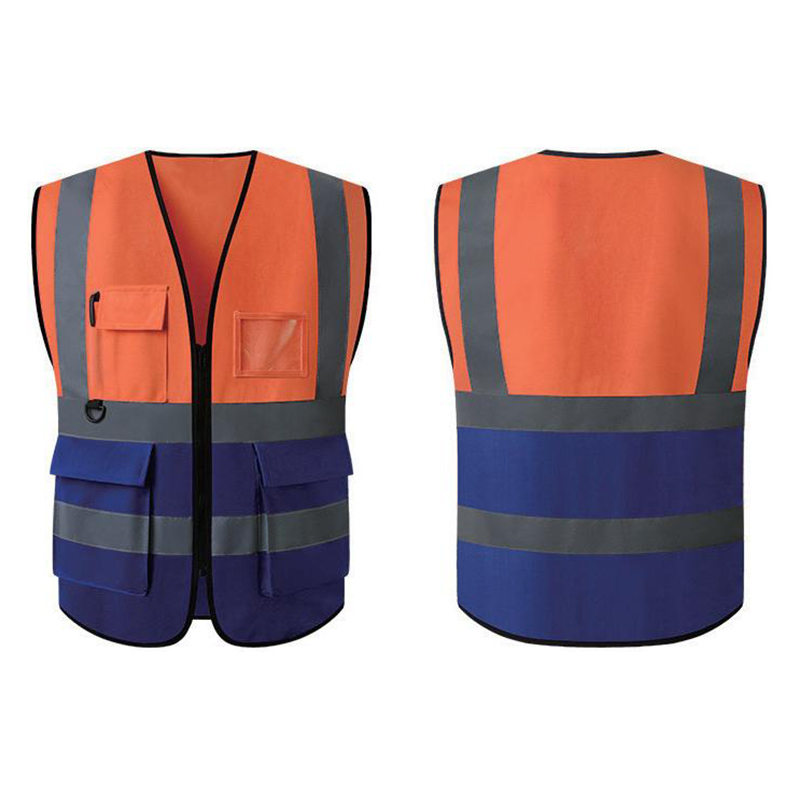 Four-bar Multi Pocket Color Blocking Zipper Reflective Vest