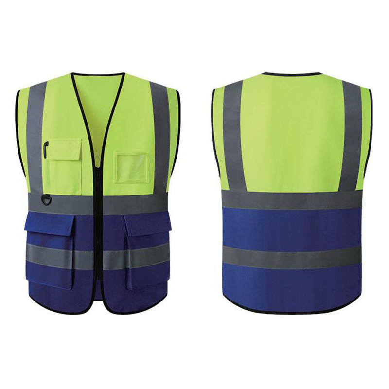 Four-bar Multi Pocket Color Blocking Zipper Reflective Vest