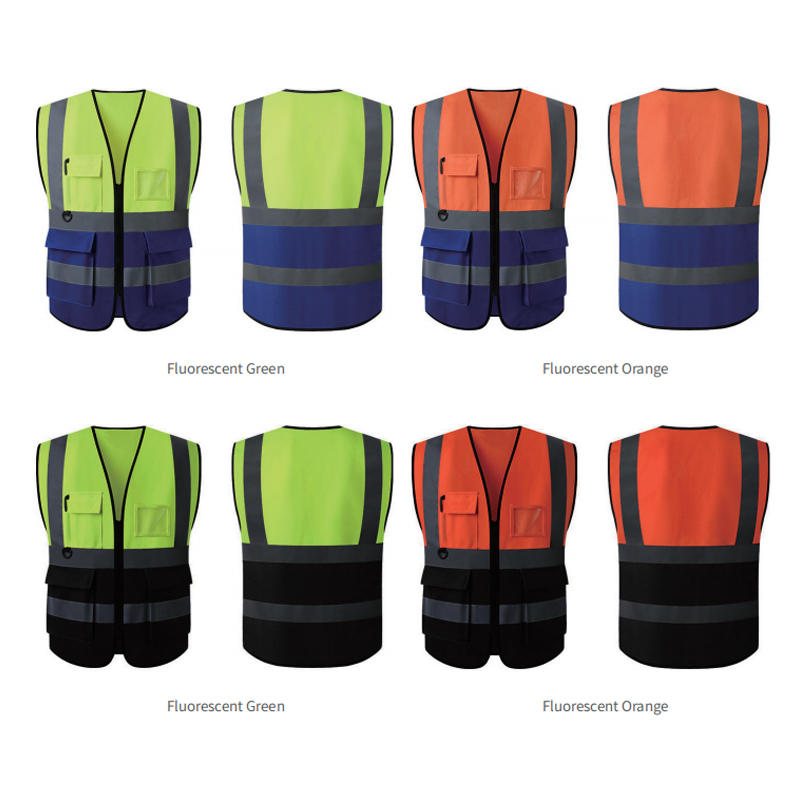 Four-bar Multi Pocket Color Blocking Zipper Reflective Vest