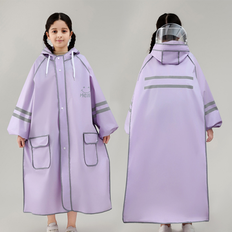 Children's Double Brim Long Zipper Raincoat