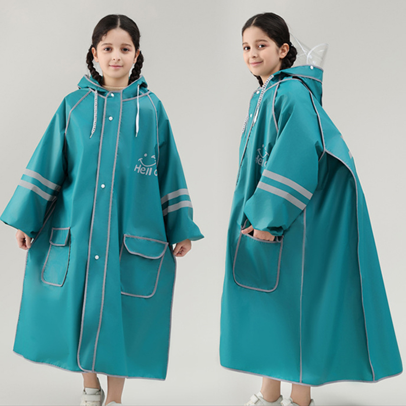 Children's Double Brim Long Zipper Raincoat