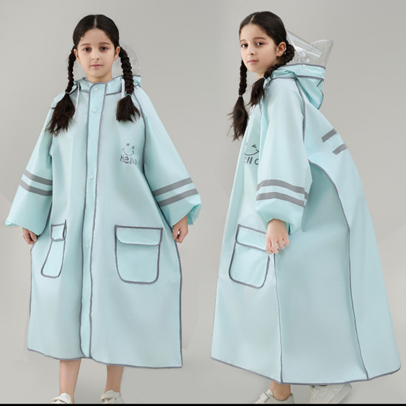 Children's Double Brim Long Zipper Raincoat